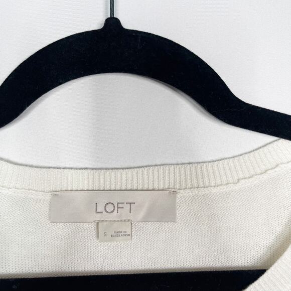 New LOFT Small S Cream Sunset Linen Sweater 3/4 Sleeve Crew Neck Lightweight - Picture 6 of 11